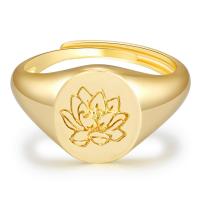 Brass Finger Ring, gold color plated & with flower pattern, golden 