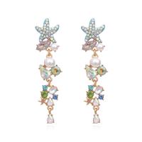 Zinc Alloy Rhinestone Drop Earring, with Plastic Pearl, gold color plated, with rhinestone, golden 