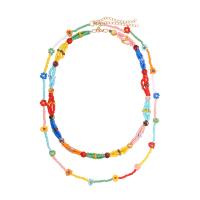 Glass Seed Beads Necklace, Seedbead, with Glass Beads & Zinc Alloy, with 2.36 extender chain, gold color plated, 2 pieces, mixed colors, 510mm,630mm 