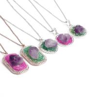Quartz Necklace, Stainless Steel, with Amethyst, with 1.97 extender chain, plated & micro pave cubic zirconia .72 Inch 