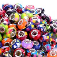 European Resin Beads, with Brass, silver color plated, DIY, mixed colors Approx 5mm 