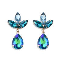 Zinc Alloy Rhinestone Drop Earring, with Glass Rhinestone, Teardrop, gold color plated, for woman & faceted 