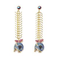 Zinc Alloy Rhinestone Drop Earring, Fish Bone, gold color plated, for woman & with rhinestone 