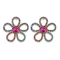 Zinc Alloy Rhinestone Stud Earring, Flower, gold color plated, for woman & with rhinestone & hollow 