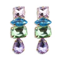 Zinc Alloy Rhinestone Drop Earring, with Glass Rhinestone, Geometrical Pattern, gold color plated, for woman & faceted 