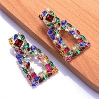 Zinc Alloy Rhinestone Drop Earring, Geometrical Pattern, gold color plated, for woman & with rhinestone & hollow 