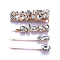 Hair Slide, Zinc Alloy, plated, 4 pieces & for woman & with rhinestone    