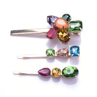 Hair Slide, Zinc Alloy, with Glass Rhinestone, gold color plated, three pieces & for woman & with rhinestone   