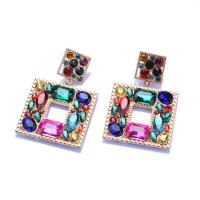 Zinc Alloy Rhinestone Drop Earring, Geometrical Pattern, plated, for woman & with rhinestone & hollow 