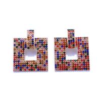 Zinc Alloy Rhinestone Drop Earring, Square, plated, for woman & with rhinestone & hollow 