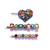 Hair Slide, Zinc Alloy, with Glass Rhinestone, plated, three pieces & for woman & with rhinestone   