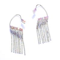 Fashion Fringe Earrings, Zinc Alloy, Tassel, silver color plated, for woman & with rhinestone 