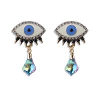 Zinc Alloy Rhinestone Drop Earring, with Glass, Evil Eye, gold color plated, for woman & enamel & with rhinestone 