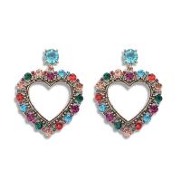 Zinc Alloy Rhinestone Drop Earring, Heart, plated, for woman & with rhinestone & hollow 