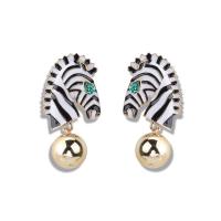 Zinc Alloy Rhinestone Drop Earring, Zebra, gold color plated, for woman & enamel 