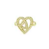 Cubic Zirconia Micro Pave Brass Connector, Heart, gold color plated, micro pave cubic zirconia & hollow Approx 1mm 