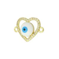 Cubic Zirconia Micro Pave Brass Connector, Heart, gold color plated, micro pave cubic zirconia & enamel & hollow Approx 1mm 