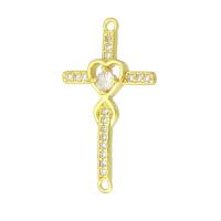 Cubic Zirconia Micro Pave Brass Connector, Cross, gold color plated, micro pave cubic zirconia Approx 1mm 