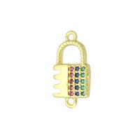 Cubic Zirconia Micro Pave Brass Connector, Lock, gold color plated, micro pave cubic zirconia & hollow Approx 1mm 
