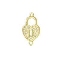 Cubic Zirconia Micro Pave Brass Connector, Heart, gold color plated, micro pave cubic zirconia 