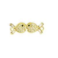 Cubic Zirconia Micro Pave Brass Connector, Fish, gold color plated, micro pave cubic zirconia Approx 1mm 