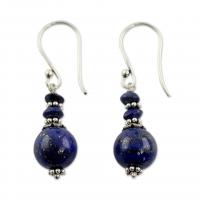 Boucle d'oreille en demi-gemme , laiton, avec Lapis lazuli, Placage, pour femme, couleurs mélangées Vendu par paire