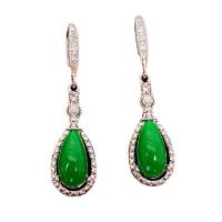 Boucle d'oreille en demi-gemme , laiton, avec jade, Placage, pavé de micro zircon & pour femme, couleurs mélangées Vendu par paire