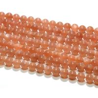 Mondstein Perlen, rund, poliert, DIY, rote Orange, Länge:38 cm, verkauft von Strang