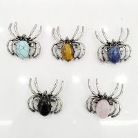 Gemstone Brooch, Natural Stone, with Zinc Alloy, Crab, Unisex 