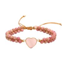 Gemstone Woven Ball Bracelets, Rhodochrosite, plated, fashion jewelry & Unisex, pink cm 
