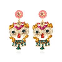 Zinc Alloy Rhinestone Drop Earring, Owl, fashion jewelry & for woman & with rhinestone, multi-colored 