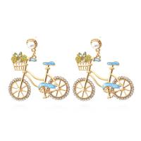 Zinc Alloy Rhinestone Drop Earring, with ABS Plastic Pearl, Bike, fashion jewelry & for woman & enamel & with rhinestone, golden 