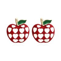 Enamel Zinc Alloy Stud Earring, Apple, stoving varnish, fashion jewelry & for woman, red 