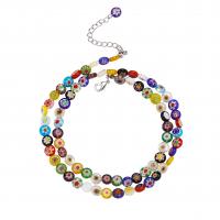 Lampwork Jewelry Necklace, with Brass, with 2Inch extender chain, platinum color plated & Unisex, mixed colors, 8mm 