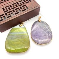Gemstone Brass Pendants, Natural Stone, with Brass, irregular, gold color plated, Unisex 46x57- 