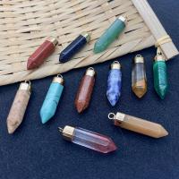 Gemstone Brass Pendants, Natural Stone, with Brass, Conical, gold color plated, Unisex 
