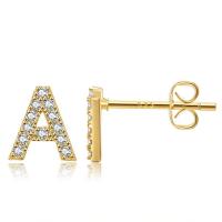 Cubic Zirconia Micro Pave Brass Earring, Alphabet Letter, gold color plated & micro pave cubic zirconia, golden 