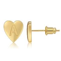 Brass Stud Earring, Heart, gold color plated & with letter pattern, golden 