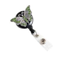 Zinc Alloy Badge Holder, with Plastic, Butterfly, plated, with rhinestone 