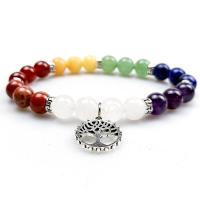 Gemstone Bracelets, with Zinc Alloy, silver color plated, elastic mixed colors, 6-8mm .48 Inch 