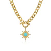 Stainless Steel Jewelry Necklace, with turquoise, gold color plated, for woman Approx 18.5 Inch 