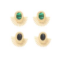 Stainless Steel Stud Earring, with Gemstone, gold color plated, for woman 