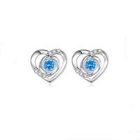 Sterling Silver Stud Earring, 925 Sterling Silver, Heart, for woman & with rhinestone 