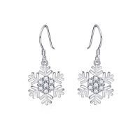 Sterling Silver Drop Earring, 925 Sterling Silver, Snowflake, for woman & with rhinestone, silver color 