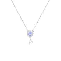 Cubic Zircon Micro Pave Sterling Silver Necklace, 925 Sterling Silver, with Lampwork, platinum color plated, micro pave cubic zirconia & for woman Approx 15.74 Inch 