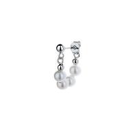Brass Hoop Earring, with Plastic Pearl, for woman, silver color, 20mm 