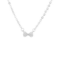 Cubic Zircon Micro Pave Brass Necklace, Bowknot, micro pave cubic zirconia & for woman, silver color cm 