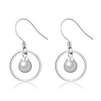 Brass Drop Earring, with Plastic Pearl, plated, for woman, silver color 