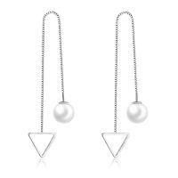 Brass Thread Through Earrings, with Plastic Pearl, plated, for woman, silver color, 1-5cm 