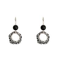 Zinc Alloy Drop Earring, with Cloth & PU Leather, high quality plated, fashion jewelry & for woman, black 